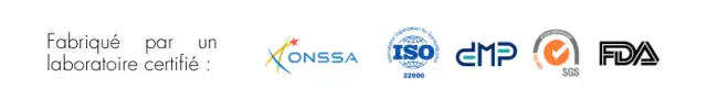 مُصنّع من طرف مختبر معتمد من ONSSA وISO 22000 وcGMP وFDA